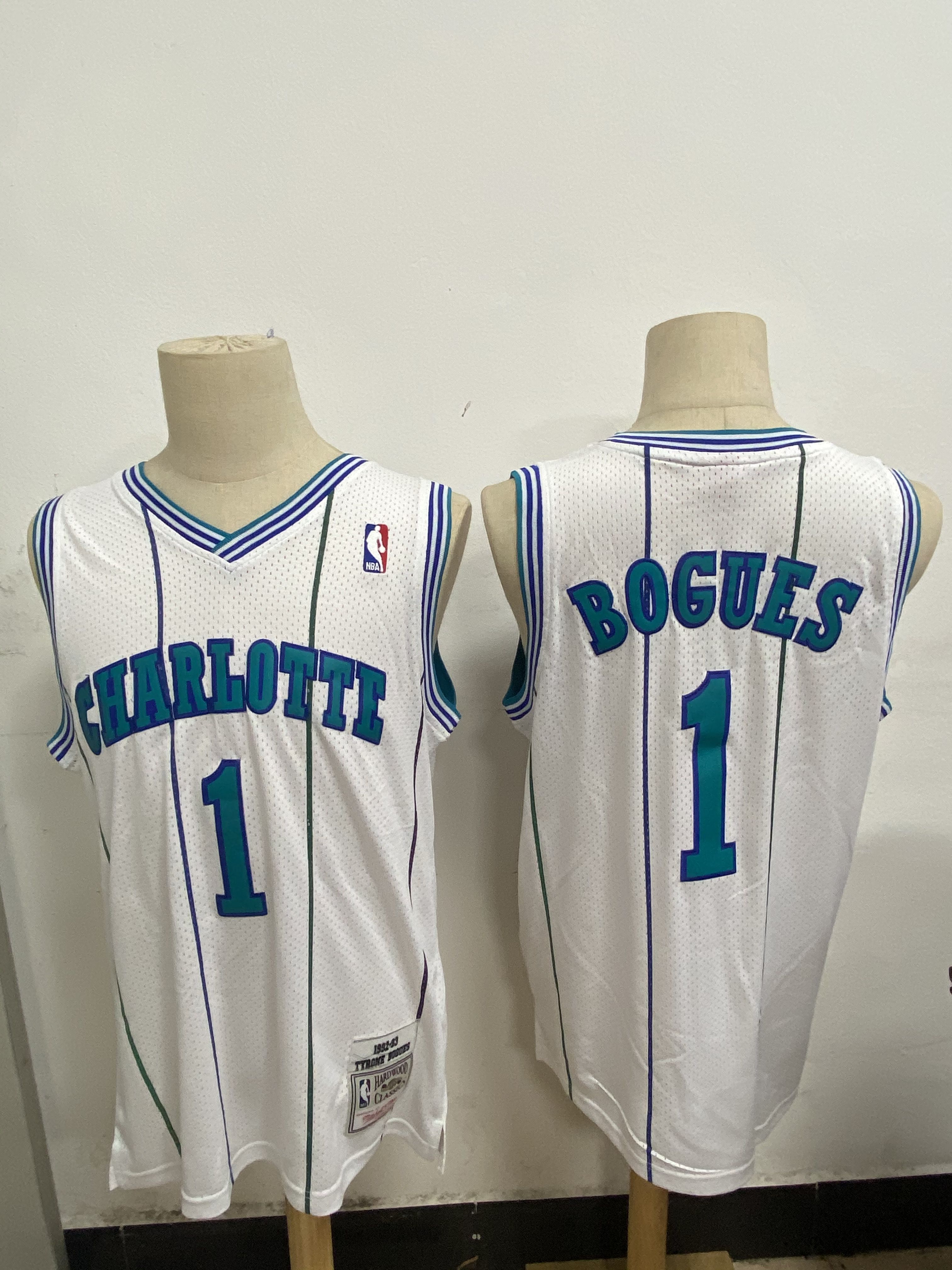 Men Charlotte Hornets #1 Bogues White Throwback NBA Jerseys